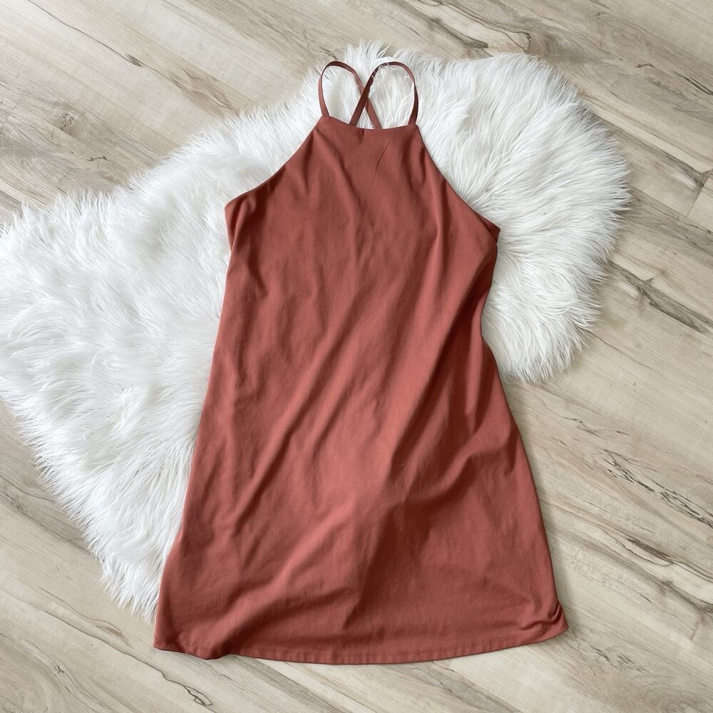 MWL madewell flex fitness Red Athletic Crossback Lined Mini Dress Size M O-4898